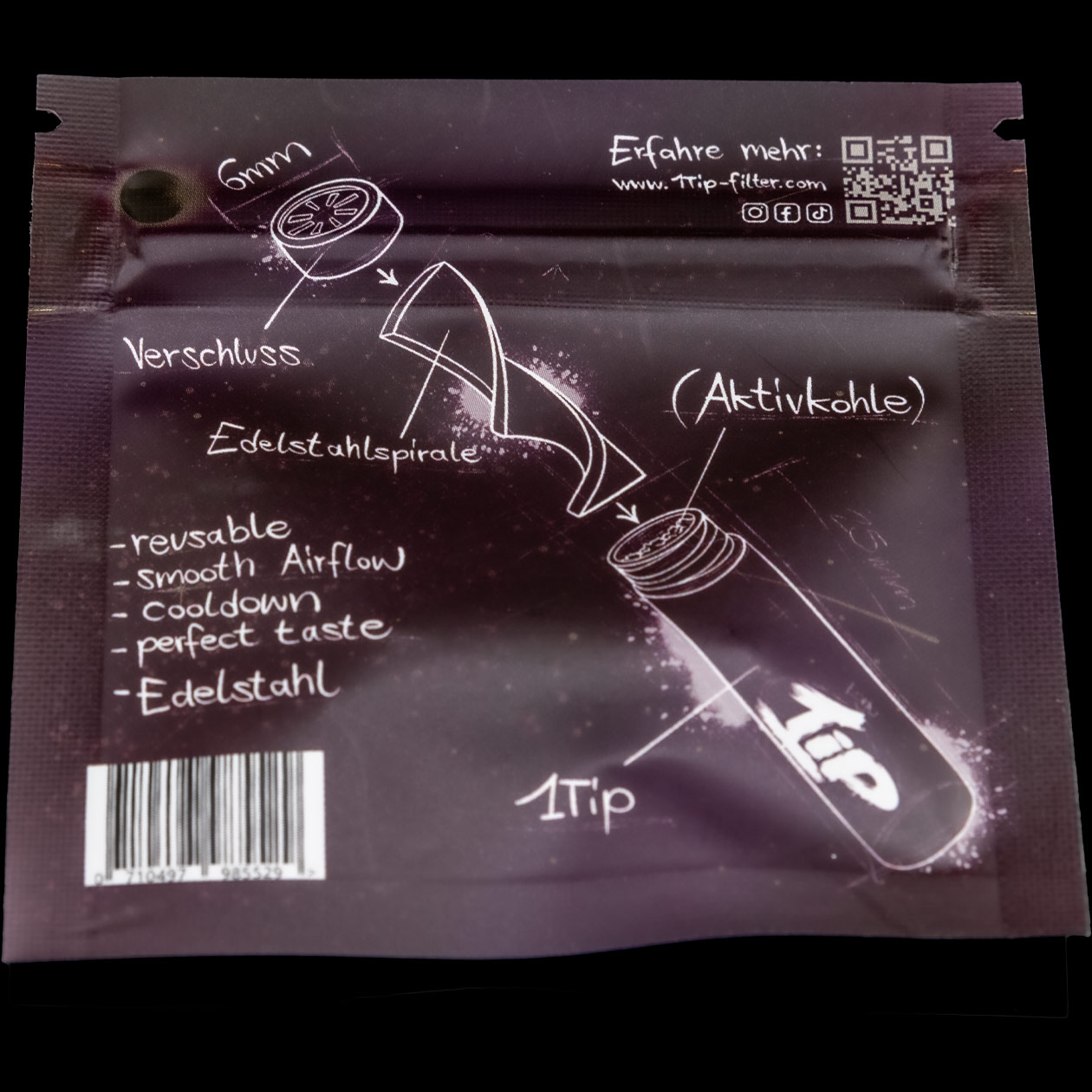 1tip 6 mm filter/tip edelstahl darkgold edition starter set (wiederverwendbarer aktivkohlefilter)