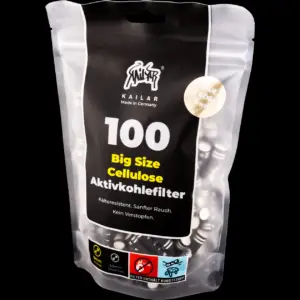 kailar big size cellulose aktivkohlefilter 100 stk. 9 mm im druckverschlussbeutel