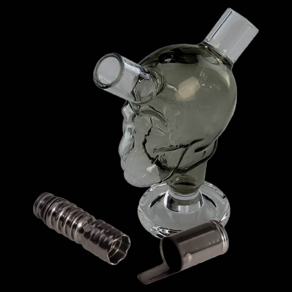 vaporizer/hand bubbler vapolicx totenkopf mit dynavap m tip glas/edelstahl grau/transparent