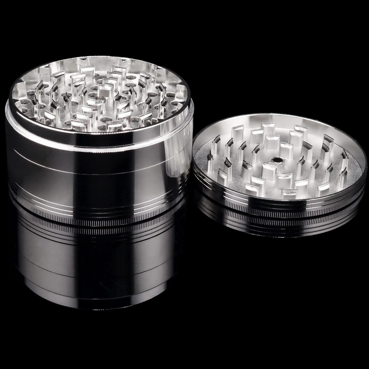 produkt 1828 champ high maxi grinder 10cm 100mm 4 tlg xxl riesengrinder crusher shredder big extra gross kraeutermuehle alu silver