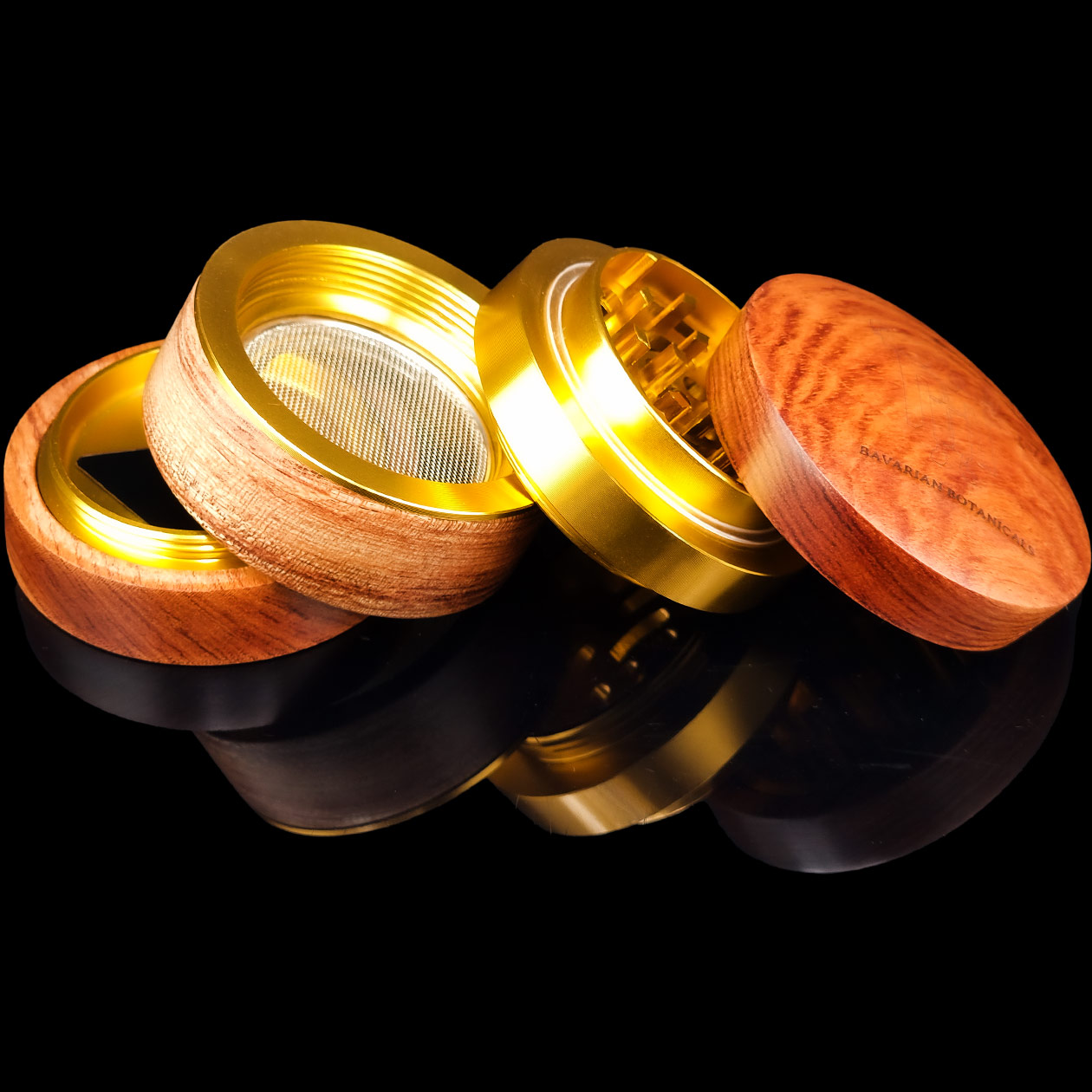 produkt 1838 bavarian botanicals holz grinder rosenholz aluminium gold kindl gravur 60mm 4 tlg crusher shredder kraeutermuehle edel