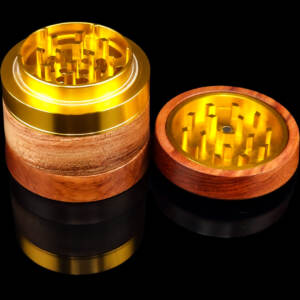 produkt 1841 bavarian botanicals holz grinder rosenholz aluminium gold kindl gravur 60mm 4 tlg crusher shredder kraeutermuehle edel