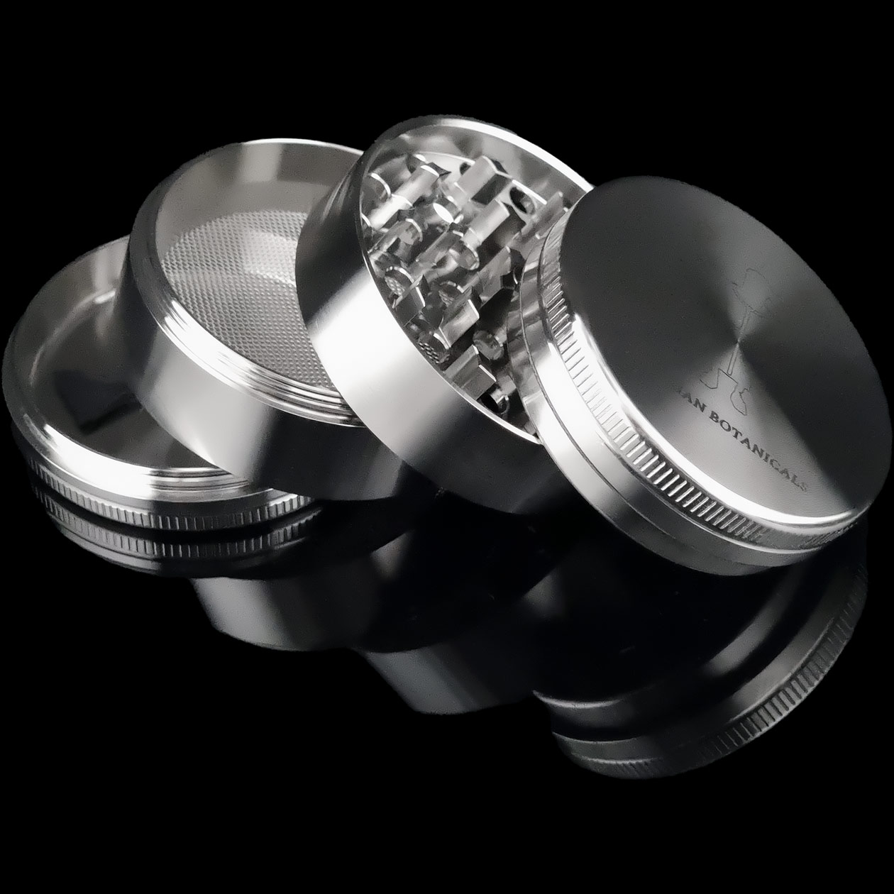 produkt 1845 bavarian botanicals edelstahlgrinder edelstahl gravur 63mm 4 tlg silber stainless steel crusher shredder kraeutermuehle edel