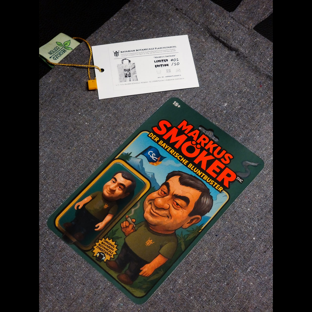 bavarian botanicals flaschltaschl "markus smökinger" grau recycled cotton/rpet limited edition