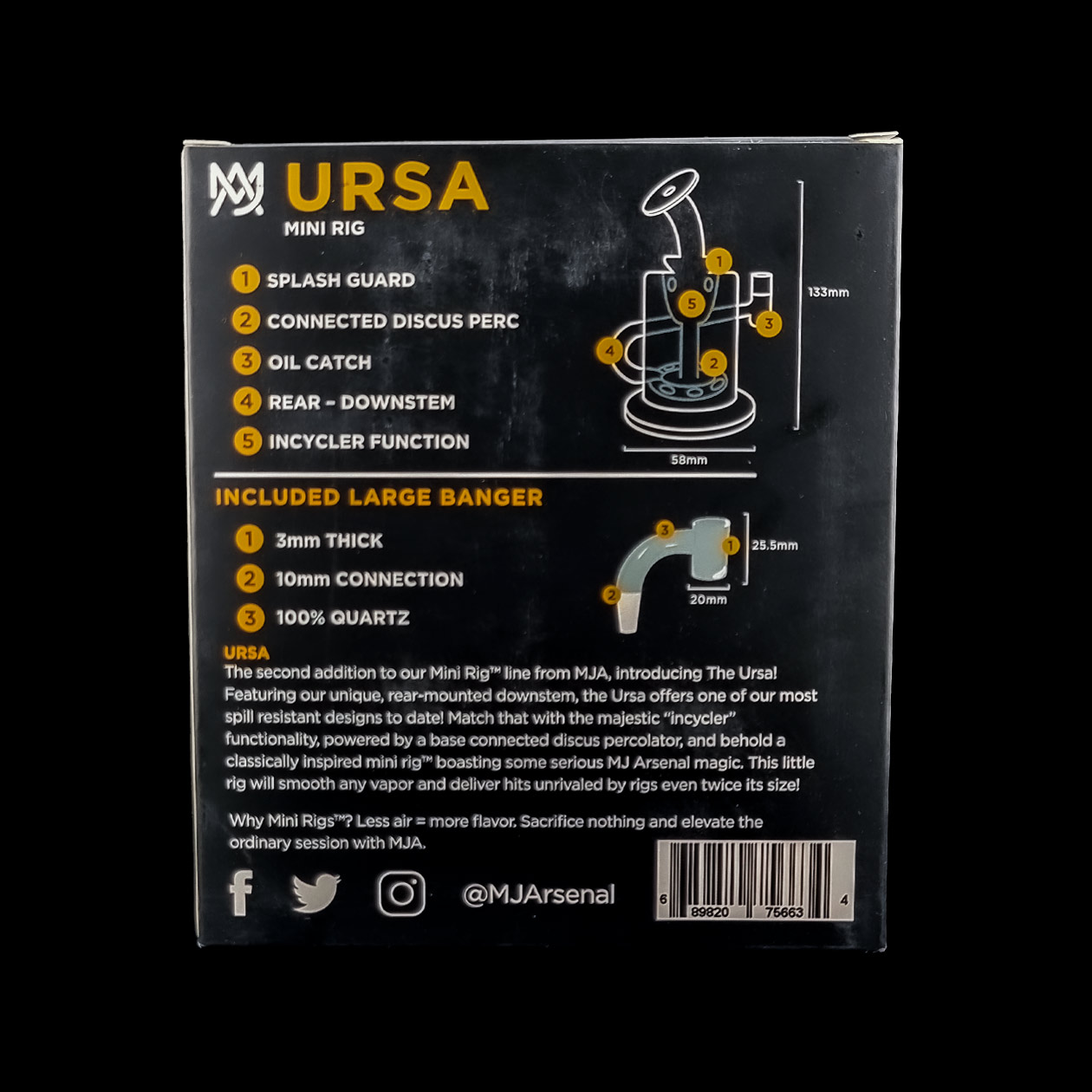 mj arsenal ursa mini dab rig clear recycle bubbler (glas rig) 13 cm borosilikatglas ns10