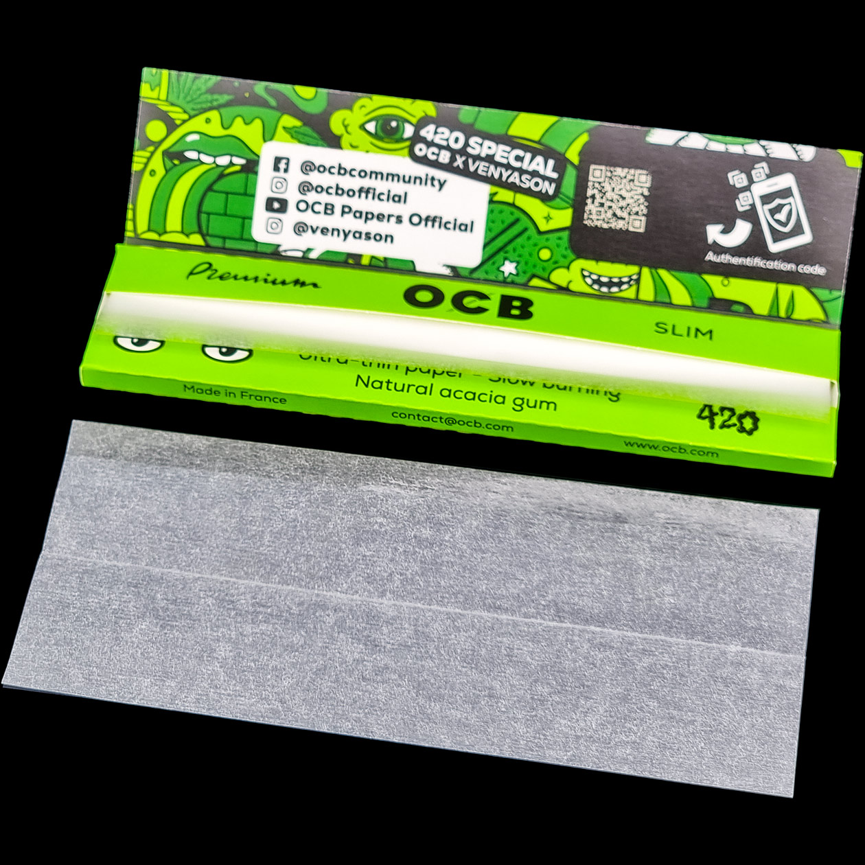 produkt 2130 ocb 420 slim premium rolling papers kss king size slim duenn longpapers blaettchen 32 blatt black limited design edition