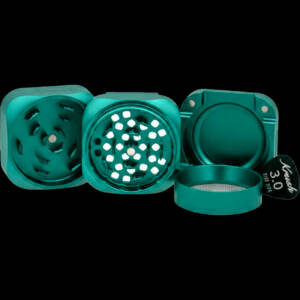 produkt 2140 krush kube 3 0 emerald green dunkelgruen 4 tlg grinder crusher kraeutermuehle shredder quadratisch aluminium gruen pollensieb